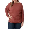 Standards & Practices Batwing Sleeve Rib Top In Brown