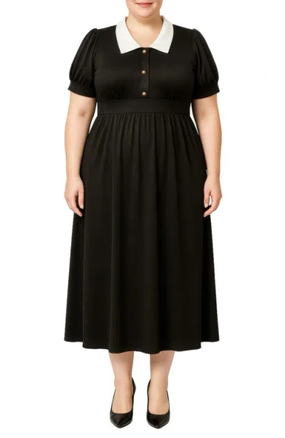 Standards & Practices Contrast Collar Midi Dress In Black