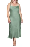 Standards & Practices Cowl Neck Satin Dress In Bay Leaf