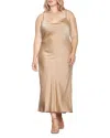 Standards & Practices Cowl Neck Satin Dress In Mocha Tan