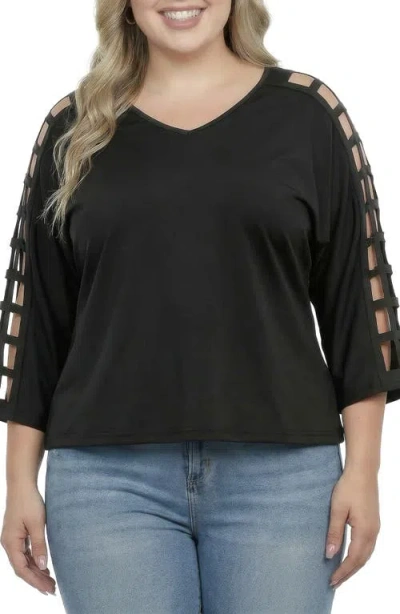 Standards & Practices Cutout Sleeve V-neck Top In Black