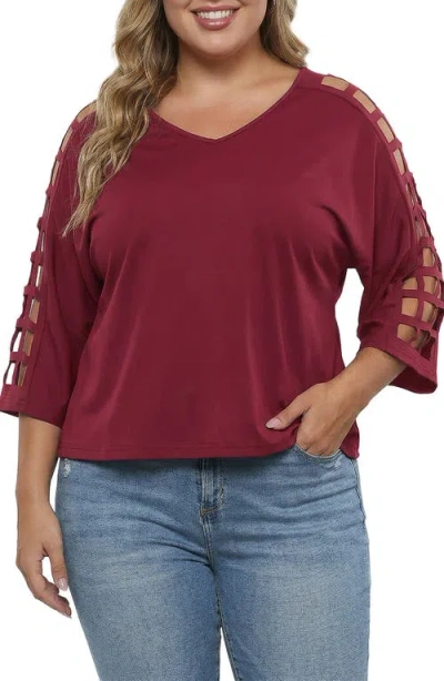 Standards & Practices Cutout Sleeve V-neck Top In Burgundy