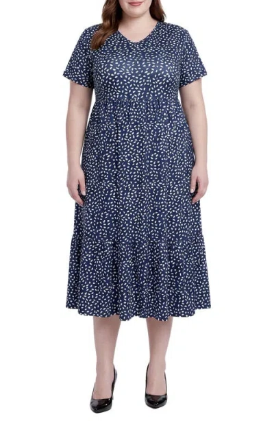Standards & Practices Dot Print Tiered Midi Dress In Blue