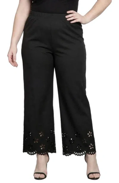 Standards & Practices Floral Eyelet Hem Pull-on Pants In Black