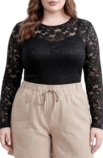 Standards & Practices Floral Lace Top In Black