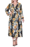 STANDARDS & PRACTICES STANDARDS & PRACTICES FLORAL PRINT LONG SLEEVE GEORGETTE MIDI WRAP DRESS