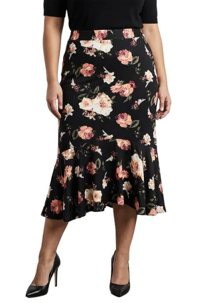 Standards & Practices Plus Floral High-rise Skirt In Black