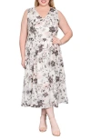 Standards & Practices Sleeveless V Neck A Line Midi Dress In White Floral