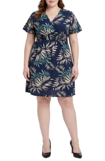 Standards & Practices Floral Surplice Neck Minidress In Blue