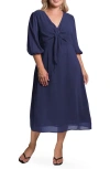 Standards & Practices Kenna Tie Front Chiffon Midi Dress In Deep Ocean
