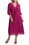 Standards & Practices Kenna Tie Front Chiffon Midi Dress In Fuchsia