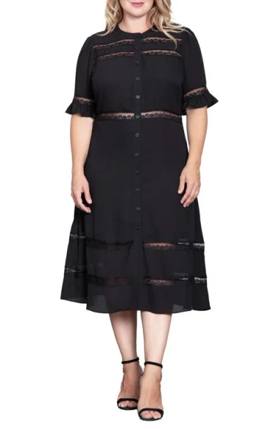 Standards & Practices Lace Inset Georgette Midi Dress In Black