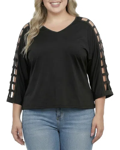Standards & Practices Cutout Sleeve V-neck Top In Black