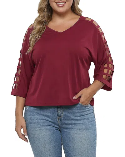 Standards & Practices Cutout Sleeve V-neck Top In Burgundy