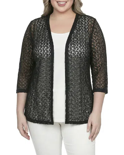 Standards & Practices Plus 3/4 Sleeve Floral Lace Cardigan In Black