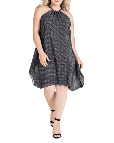 Standards & Practices Plus Blue Print Choker Trapeze Chiffon Mini Dress In Black