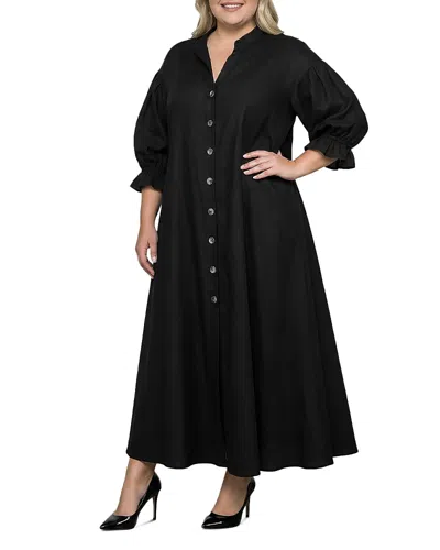 Standards & Practices Plus Button Front Puff Sleeve Maxi Shirt Dress In Black