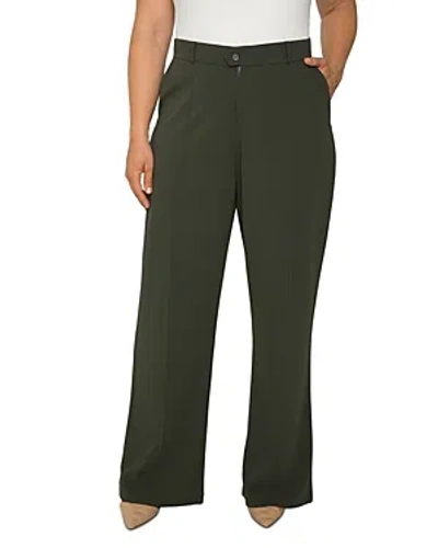 Standards & Practices Pintuck Stretch Crepe Wide Leg Trousers In Dark Green