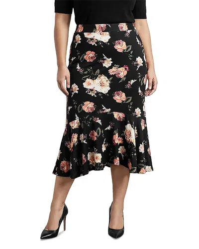Standards & Practices Plus Floral High-rise Skirt In Black