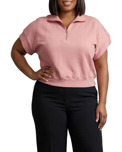Standards & Practices Plus High Neck Half Zip Short Sleeve Top In Pink