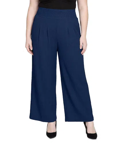 Standards & Practices Plus High Rise Smocked Waist Wide Leg Palazzo Pants In Blue