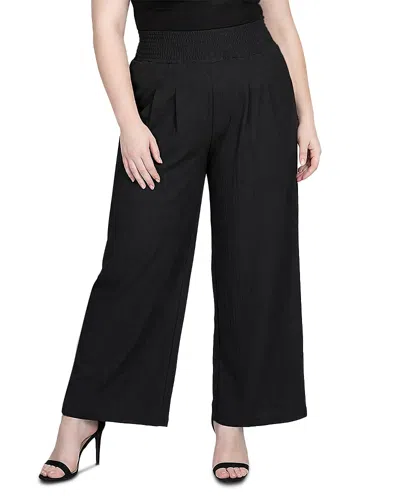 Standards & Practices Plus High Rise Smocked Waist Wide Leg Palazzo Pants In Black
