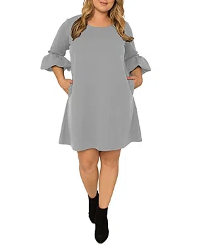 Standards & Practices Plus Knit Flare Sleeve Dress In Grey