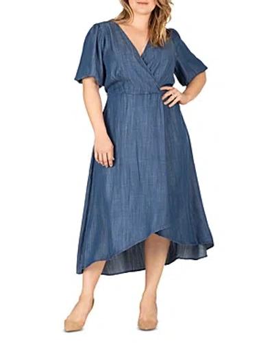 Standards & Practices Plus Puff Sleeve Dress In Blue