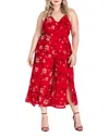 Standards & Practices Plus Red Floral Halter Front Split Capri Jumpsuit In Red