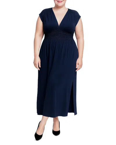 Standards & Practices Plus Size Deep V-neck Side Slit Maxi Dress In Black