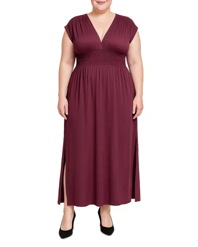Standards & Practices Plus Size Deep V-neck Side Slit Maxi Dress In Burgundy