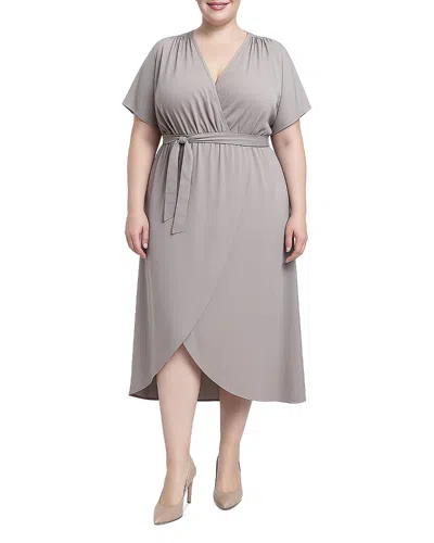 Standards & Practices Plus Size Flowy Tie Front Midi Flutter Sleeve Dress In Gray