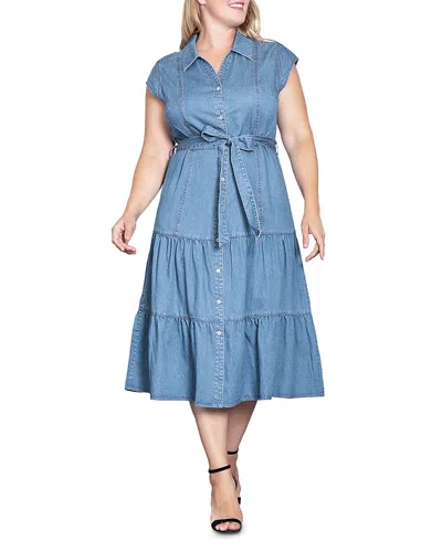 STANDARDS & PRACTICES STANDARDS & PRACTICES PLUS SIZE TIERED DENIM MIDI DRESS