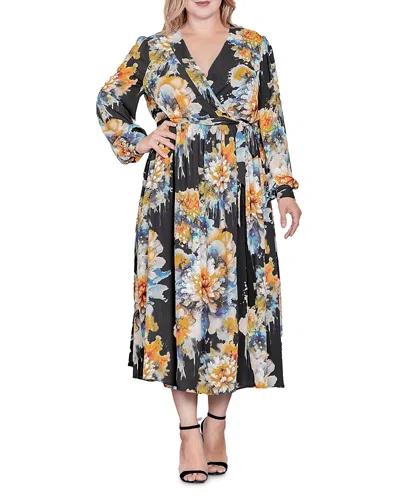 Standards & Practices Plus Size Wrap Maxi Dress In Black Floral