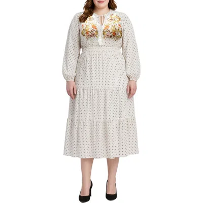 Standards & Practices Polka Dot Long Sleeve Midi Dress In White