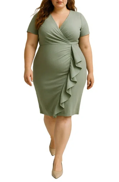 Standards & Practices Ruffle Faux Wrap Dress In Green
