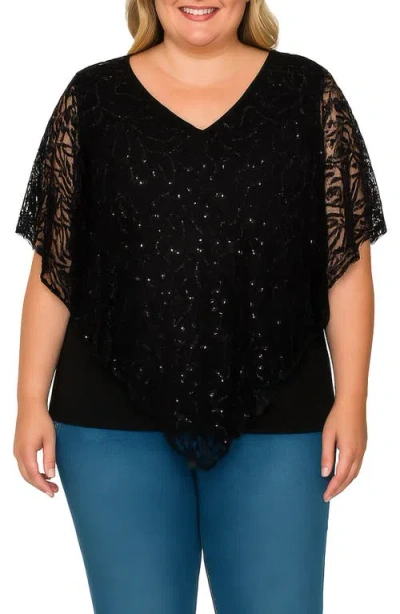 Standards & Practices Sequin Poncho Top In Black