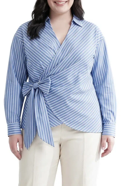Standards & Practices Stripe Wrap Front Shirt In Blue