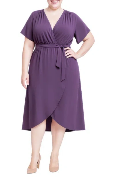 Standards & Practices Tie Front Faux Wrap Midi Dress In Purple