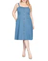 Standards & Practices Wide Straps Button Front Denim Dress In Blue Blast