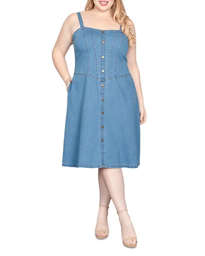 STANDARDS & PRACTICES STANDARDS & PRACTICES WIDE STRAPS BUTTON FRONT DENIM DRESS
