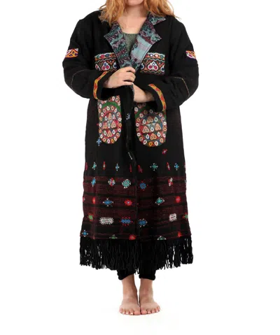 Standawt Merino Wool Coat In Black/orange/green