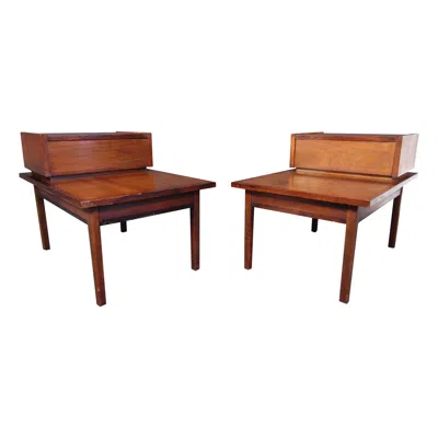 Pre-owned Stanley Pair Of Vintage Walnut Nightstands By  In Brown