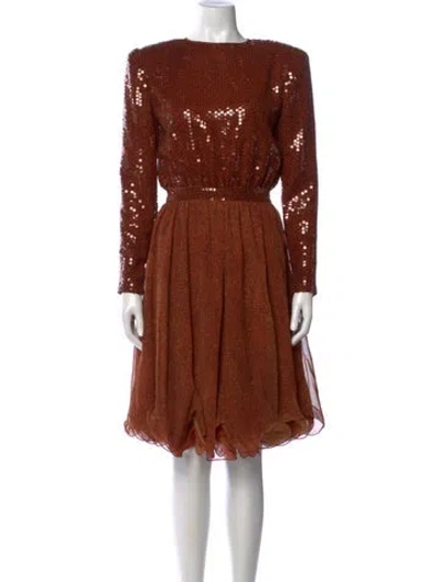 Pre-owned Stanley Platos Martin Ross Printed Knee-length Dress In Brown