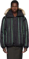Stanley Raffington Black Quilted Puffer Bomber Jacket In Black/green