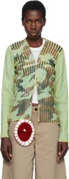Stanley Raffington Green & Yellow Plated Knit Jacket In Camo