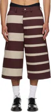 Stanley Raffington Ssense Exclusive Burgundy & Beige Contrast Stripe Bermuda Shorts