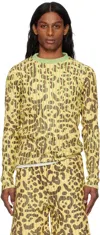 Stanley Raffington Yellow & Green Leopard Print Plated Knit Crewneck Sweater In Leopard