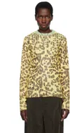 Stanley Raffington Yellow & Green Leopard Print Plated Knit Crewneck Sweater In Green/yellow