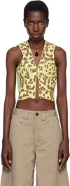 Stanley Raffington Yellow & Green Leopard Print Plated Knit Cropped Tank Top In Black